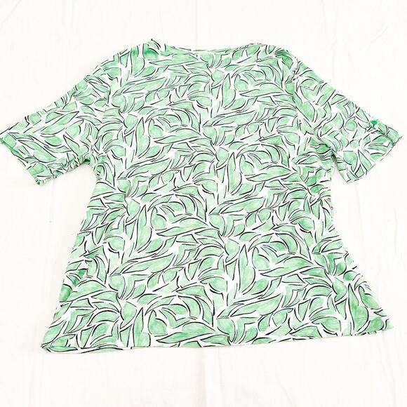Chico's Green Printed Abstract Palm Graphic Print Short Sleeve Top Size XL - Picture 3 of 5